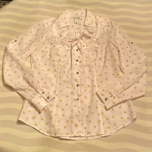 Size 4 White House Black Market Cream Polka Dot Button Down Blouse
